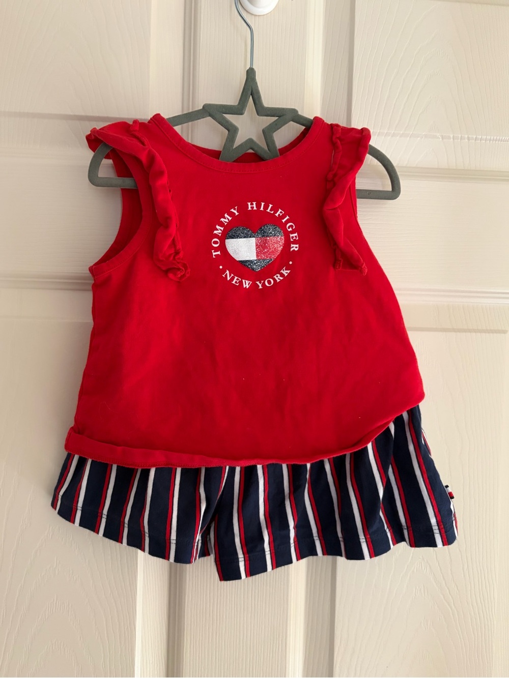 Tommy Hilfiger Girls 2 Piece Matching Set | Logo Ruffle Tank & Striped Skort